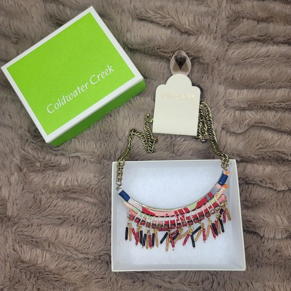 Coldwater Creek Kimono Wrapped Chirimen Fabric Statement Necklace